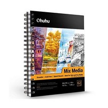 오후후 혼합 미디어 패드 10x7.6 아트 스케치북 120LB200 GSM 중량지 62매124페이지 아크릴용 나선형 바운드 종이 학교 용으로 다시 페인팅, 01.10×7.6인치