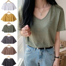 베이직오버마켓 린넨 브이넥 포멀핏 시원한 반팔 티셔츠