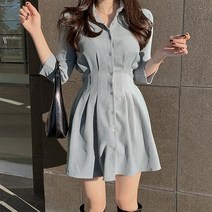 [레티고] 여성 허리 라인 긴팔 셔츠 미니 원피스