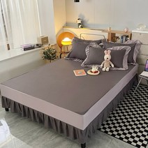 침대 커버 매트리스 방수 S 매트리스 순면 누빔 먼지 워싱 올 종, 더블-그레이+헤더그레이, 침대 스커트 2.0x2.2m[+1쌍 베개커버]