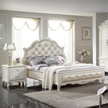 위페르 화이트 엔틱 마호가니원목 퀸 침대