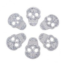 T-셔츠 청바지 가방에 대 한 2X 6pcs 해골 머리 모양 패치 스티커, 라인 석, 화이트