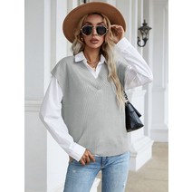 손뜨개조끼 오버핏 롱 크롭 니트조끼 JIM NORA-여성용 솔리드 컬러 민소매 V 넥 루즈 니트 스웨터 조끼 여성 캐주얼 가을 풀오버 탑스 워머 오버사이즈
