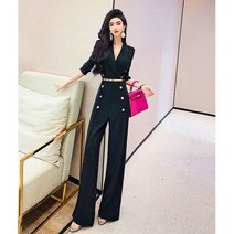 라오농 시폰 와이드 레그 점프 수트 스프링 수트 칼라 더블 브레스트 점프 수트 072d1f7LL