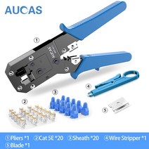파워딜 AUCAS Rj45 퍼 도구 압착 케이블 네트워킹 와이어 래칫 플라이어 Lan 키트 RJ12 펀치 Mikrotik Krim, 05 Set 5, Set 5