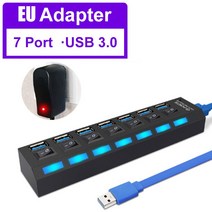 USB 허브 3.0 USB 분배기 허브 USB3 0 멀티 USB 여러 포트 USB 분배기 멀티푸르토 USB HUB2.0 전원 공급 장치 사용, 1개, 스페인, USB3.0 7Port with EU
