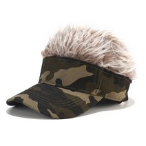 Mens Novelty Sun Visor with Spiked Fake Hair Camouflage Print Adjustable Snapback Wig Baseball Hat H, [03] Green
