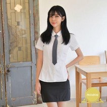 교복몰 프리미엄 배색라인 스판 둥근카라 여자 반팔셔츠