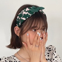 유니크 그린장미 감성 동안 리본 반다나 헤어밴드 머리띠