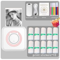 스티커제작기계 라벨프린터 네임프린터 휴대용 미니 열전 사 무선으로 bt 203dpi, 핑크 스티커 10pcs