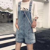 [바쿠]여성 빅사이즈 귀여운 포켓 레이어드코디 멜빵 청반바지[7653vw00273zx]