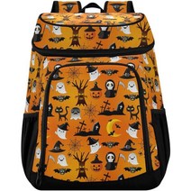 Joisal 할로윈 고양이 호박 배낭 쿨러 36 캔 방수 해변 피크닉 캠핑 하이킹, Cartoon Halloween Pattern