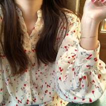 여성 쉬폰 꽃무늬 블라우스 셔츠 데이트 데일리 플라워