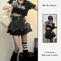 키작녀 키치룩 y2k 고스 펑크룩 미니 데님 스커트