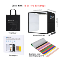 Puluz 미니 사진 스튜디오 상자 휴대용 링 LED 사진 라이트 박스 사진 촬영 텐트 상자 키트 6 배경 스튜디오 소프트 박스, 협력사, 25cm 새 버전