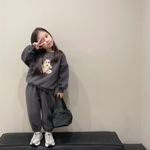 도오빠 멍무셋트 아동 기모 투피스 세트 라운드넥 맨투맨 티셔츠 밴딩 조거 팬츠 따뜻한 상하세트 가을 겨울 여아 키즈 주니어 어린이