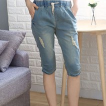 이노뱅크 허리밴딩 스트링 워싱 찢청 5부 데님팬츠 INO371B