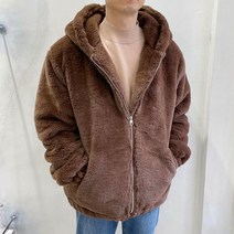 라운지21 남자 오버핏 밍크 퍼 후드 패딩 점퍼