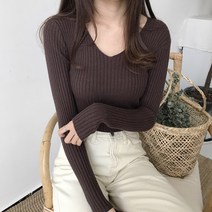 린다샵 쫀쫀골지 슬림 브이넥 니트 V넥
