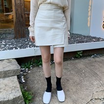 언발 랩 레더 가죽 미니 스커트 sk