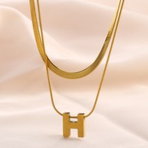 LAMUD 14k 18K 골드 패션 이니셜 H 이중 스네이크 목걸이 BG6658