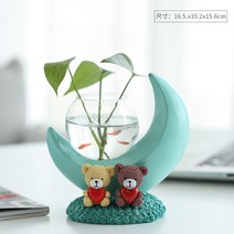 ZZJJC 녹라수배 유리 투명 화병초 용기 화분 꽃꽂이 장식 그릇 캐릭터 소품, 월하 테디 [천청]