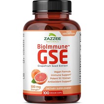 Zazzee BioImmune™ 자몽 씨앗 추출물 GSE 500mg 비건 캡슐 100개 높은 흡수력 강력한 면역 지원 블렌드 10:1 추출물 GMO 프리 및 천연 성분