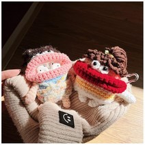 에어팟 호환 니트케이스 Airpods 보호 커버 짠 플러시 프로 무선 블루투스 헤드셋 3 세대 airpod 만화 가을과 겨울 안티 가을 소프트 쉘 재미있는 airpods2, 플러시 꼰 레드 입 브레이드 헤, 애플 에어팟 프로 2세대
