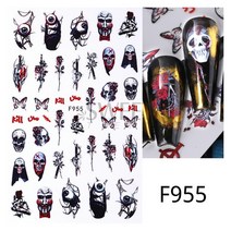 네일아트스티커 5D 보석 거미 엠보싱 네일 스티커 디자인 할로윈 지네 빨간 눈 접착 슬라이더 홀리데이 파티 데칼 매니큐어 포일, [22] F793