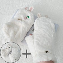 DAMO 토끼 벙어리 폴더 털장갑 반장갑겸용 2쌍 사무실 겨울방한