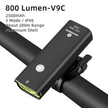 ROCKBROS-USB 충전식 라이트 도로 알루미늄 초경량 방수, V9-C800BK