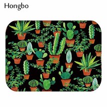 Hongbo 열대 선인장 Monstera 패턴 미끄럼 방지 스웨이드 카펫 도어 매트 도어 매트 야외 주방 룸 바닥 매트 러그, 400mm x 600mm, 2, 1개