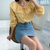 스프링 스트랩 긴팔 체크 블라우스 노빨파검 첫출근