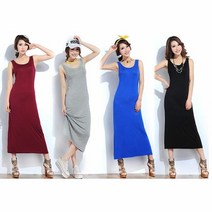솔리드 민소매 원피스 여름 마담의류 긴기장 면소재