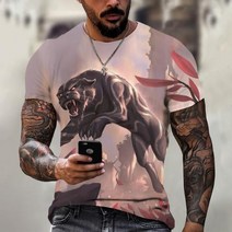 호랑이 티셔츠 반팔 신제품 남성용 티셔츠 호랑이 전투 동물 비스트 치열한 사자표범 3D 반팔 셔츠 대형