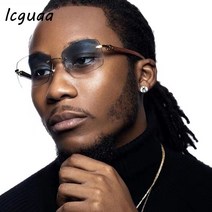 고급선글라스 패션 무테 선글래스 Steampunk Frameless Eye Glasses 우드 그레인 직사각형 Gafas Oculos Gradient Shades Sunglasse