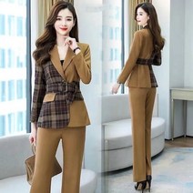 빌리즈빈 가을 여성 토니상하세트 체크무늬 벨트 정장 상하세트 S1551