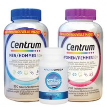 CENTRUM 캐나다 센트룸 50세 이상 실버맨 실버우먼 대용량 250정(8개월분) 멀티 종합비타민-2병(오메가3 120정 무료증정! 캐나다 내수용), 870g, 2병