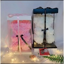 [레터링+케이스+LED조명] 로즈베어 장미곰 장미곰돌이 이벤트꽃 장미꽃인형 프로포즈 발렌타인데이 화이트데이 빼빼로데이 특별한날 결혼 입학식 졸업식 기념일 크리스마스 선물_쯔야코드, 리본베어-핑크[생일레터링+선물케이스+LED조명]