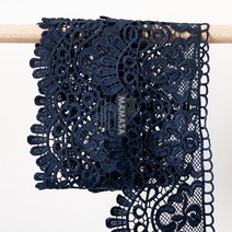 프리미엄 자수 원단 레이스 펀칭 천 치마 리폼 면 줄 의류 웨딩 부재료 스커트 밑단 DIY, 네이비컬러135cm