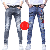 1+1 남자 청바지 자수 스판 슬림 핫픽스 팬츠 2건 뉴타임즈 P088A776