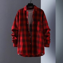 2022 가을 홍콩 스타일 느슨한 긴팔 격자 무늬 셔츠 남성 재킷 ins 슈퍼 인기있는 일본어 및 한국어 버전의 커플 셔츠
