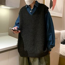 남자 오버핏 니트조끼 남성베스트 빅사이즈 남친룩 2컬러 다망고