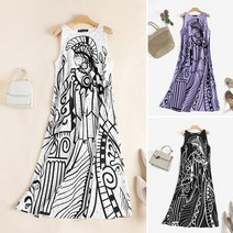 ZANZEA 여성 보헤미안 프린트 캐주얼 민소매 드레스 원피스