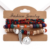 LIU 4 개/대 lava 돌 bracelet bangles heart 합금 펜 던 트 beads 보헤미안 대 한 women A