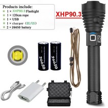 대륙의실수 손전등 400000 루멘 xhp199 높은 강력한 led led 토치 usb 충전식 18650 26650 플래시 라이트 xhp90 xhp70 해루질 방수 스쿠버 89, 2-XHP90.3