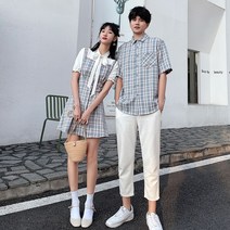 시밀러룩 커플 여름 드레스 2023 복고풍반팔 투피스 스커트 제주도여행