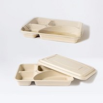 [업체발송] [사각호환L] 펄프 용기 4칸 1250ml 200개 1KW6144 + [사각호환L] PLA 뚜껑 200개 1KP6240, 단품
