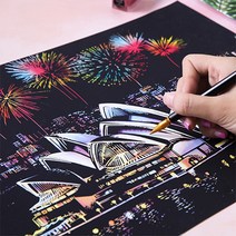 스크래치 북 페이퍼 컬러링 보드 나이트뷰 성인 어른 색칠공부 diy그림그리기 취미생활, 미국 뉴욕