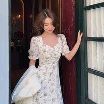 예쁜 나시 원피스 여성 여름 롱 치마 순수 이쁨주의 키작녀 꽃무늬 드레스 퍼프소매 A라인